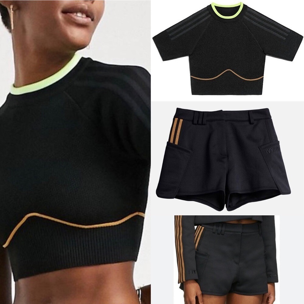 Adidas x Ivy Park Womens Black Knit Crop Top Neon Trim XL GV4832 Resort Vacation - Picture 8 of 8